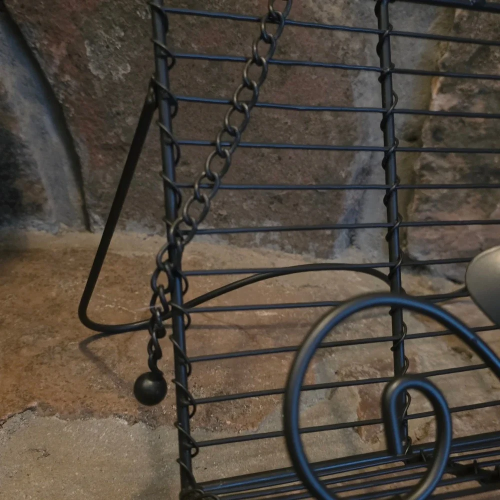 Black Wrought Iron Cookbook Stand Scrollwork Easel with Page Weights Fork Spoon